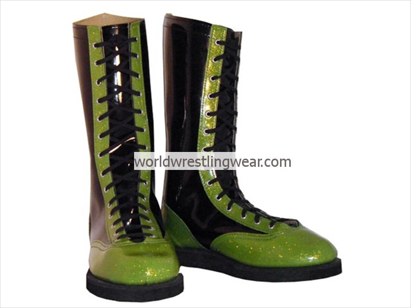black with green patent